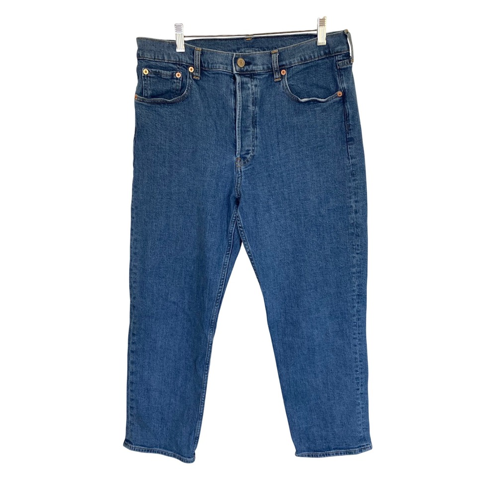 Gap Cheeky Straight High Rise Jeans Medium Wash Blue Button Fly Size 32 14R